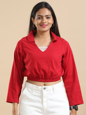 Women's Cotton Cropped Full Sleeve Polo T Shirt