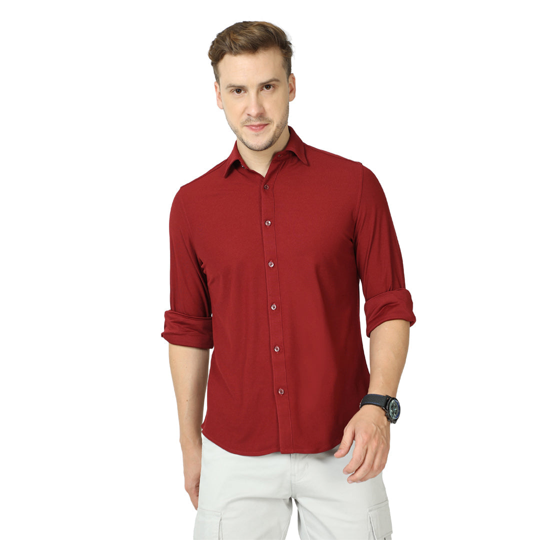 Red Wine Men's Casual Full hand Shirts - Main Image
