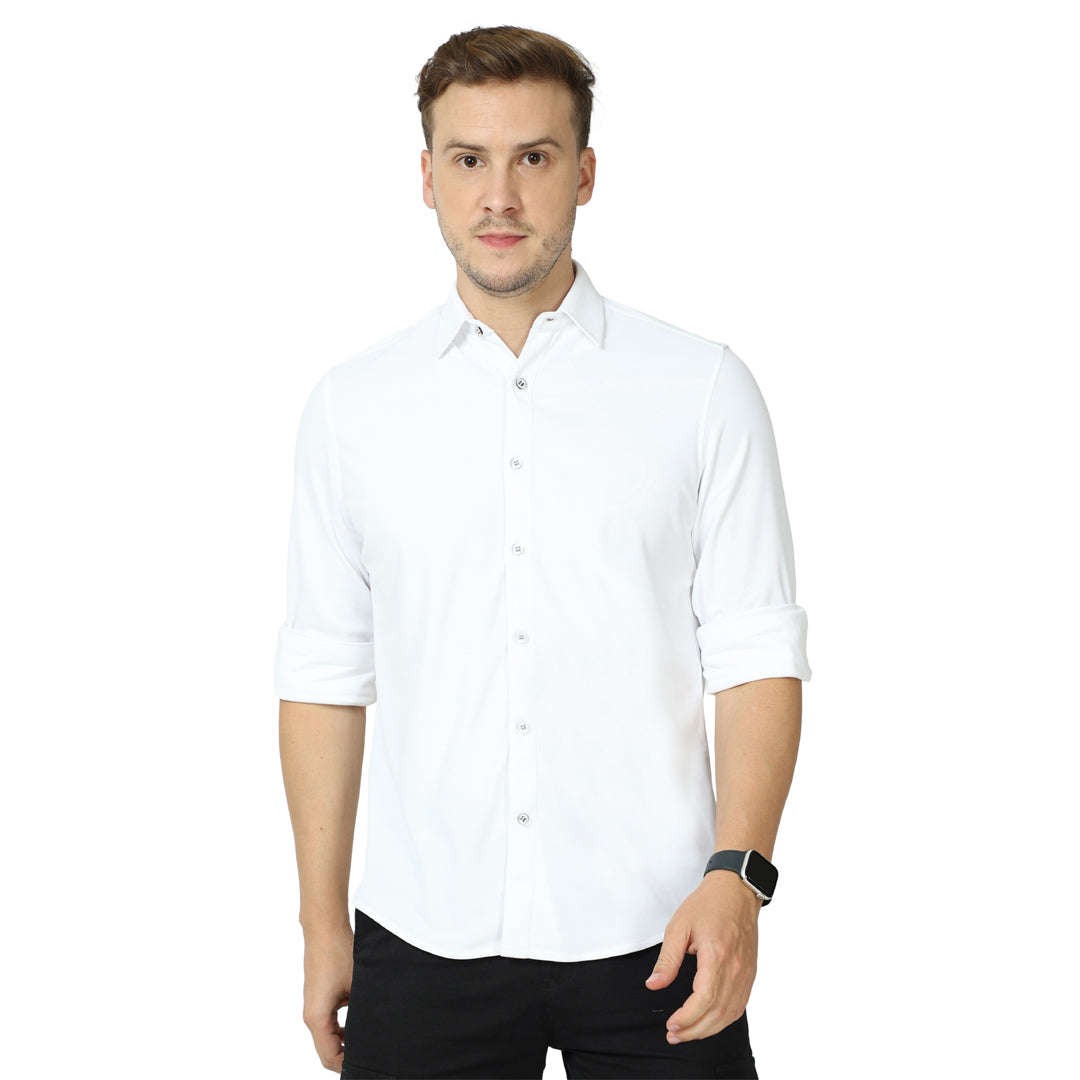 White Men's Casual Full hand Shirts - Main Image