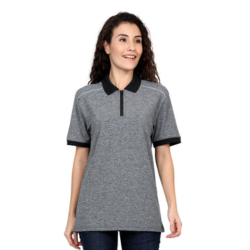 Black Melange with Deep Black Collar - Unisex Sporty Polo TShirt