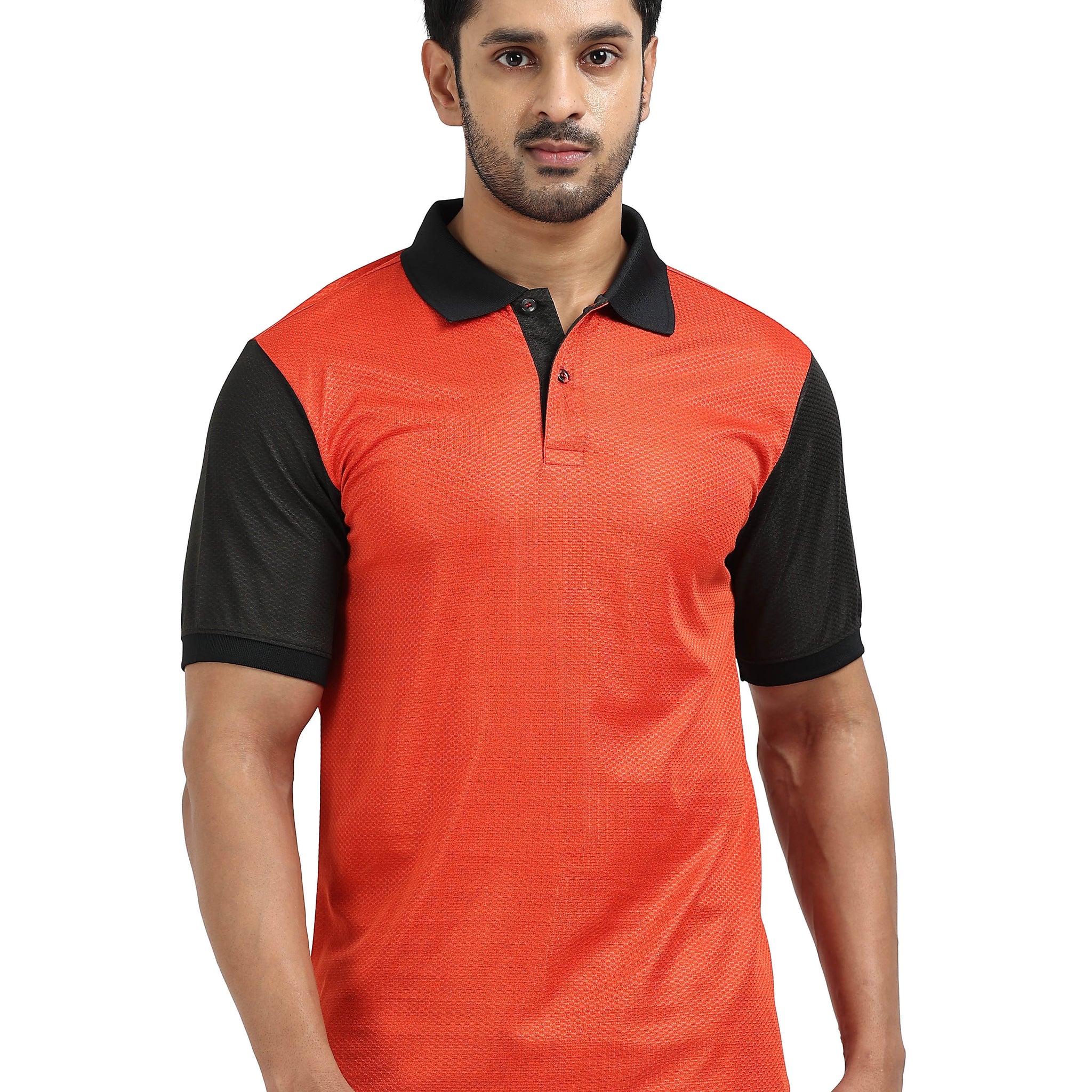 Mens rPET  Blaze Polo Tee – Black Chilli Red