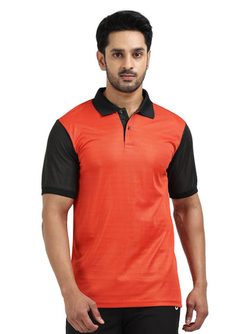 Mens rPET  Blaze Polo Tee – Black Chilli Red