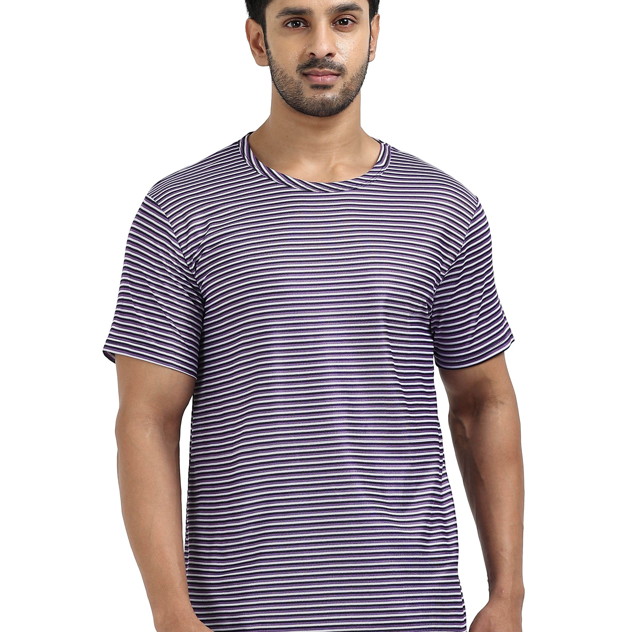 Mens rPET Drift Striped Tee – Deep Navy & Voilet & Semidull