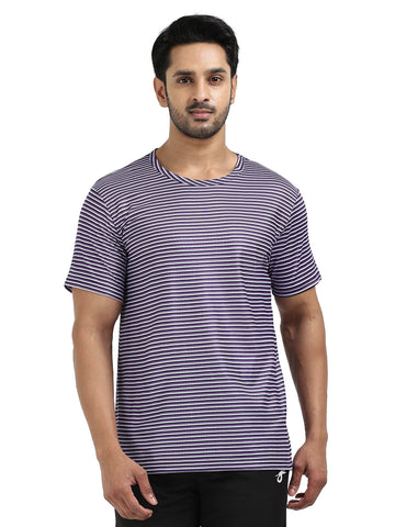 Mens rPET Drift Striped Tee – Deep Navy & Voilet & Semidull