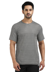 Mens rPET Drift Striped Tee – Black & Steelgrey & Semidull