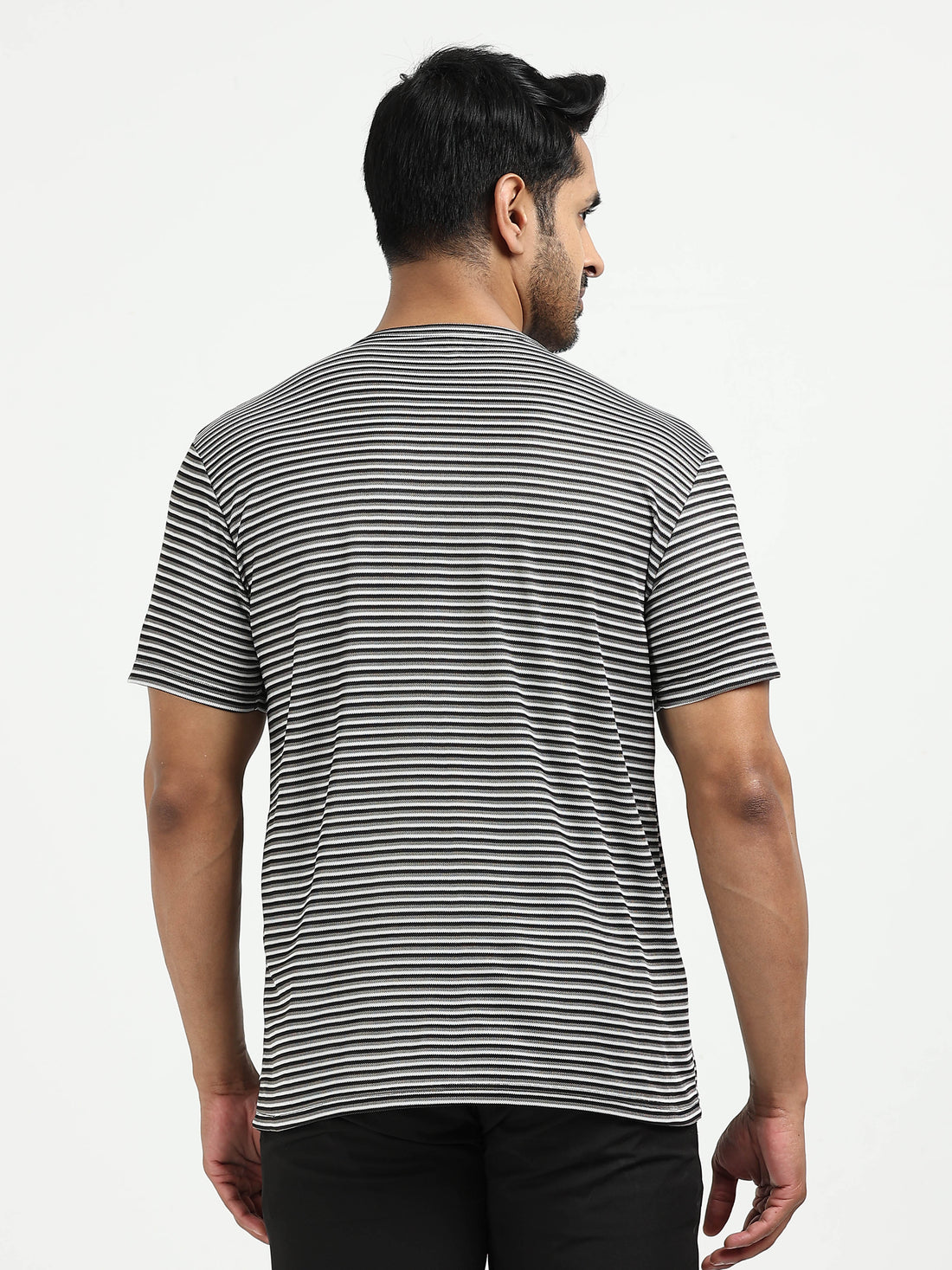 Mens rPET Drift Striped Tee – Black & Steelgrey & Semidull