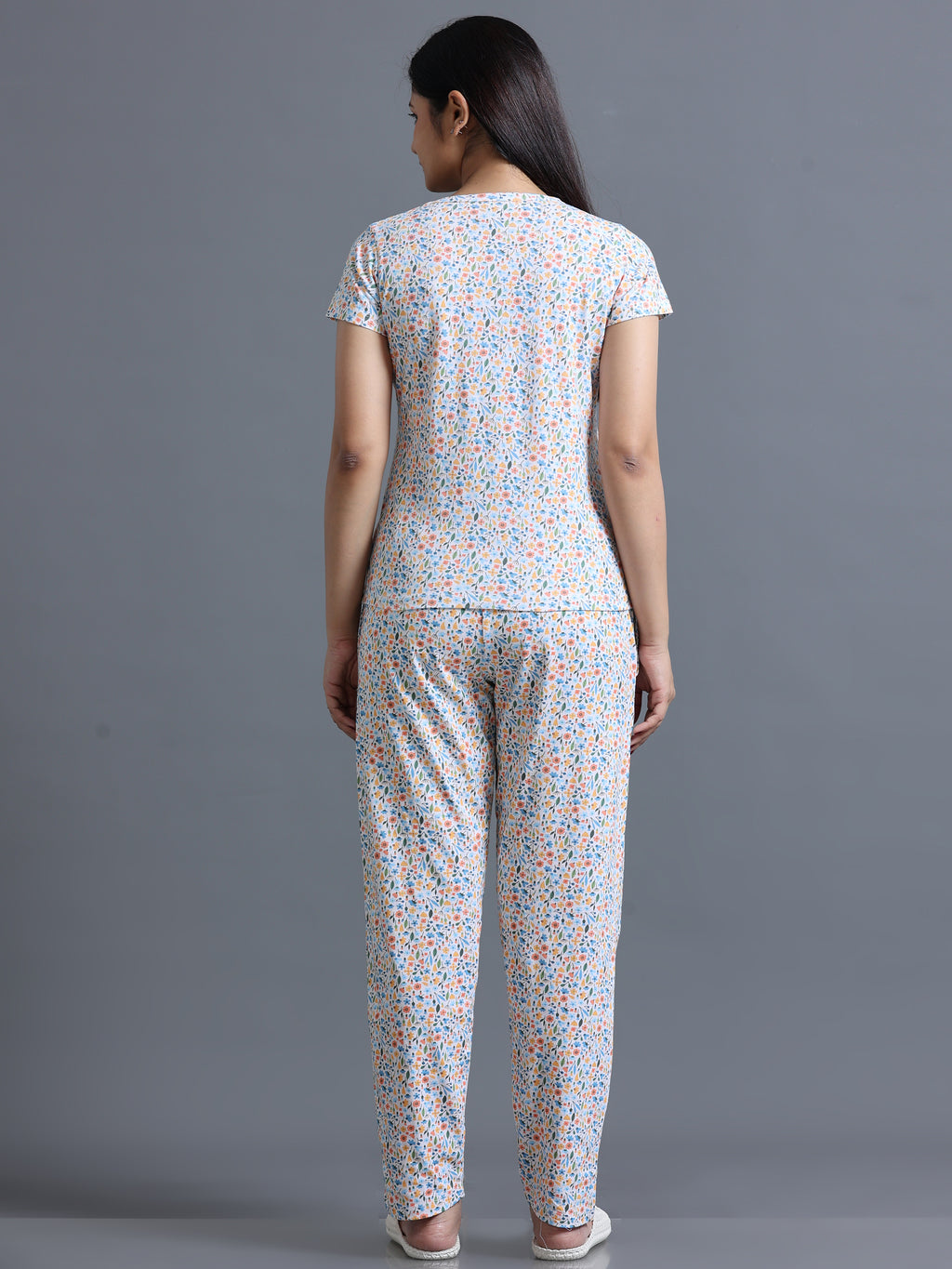 Eco Women's Flower Printed Round Neck Pyjama Set