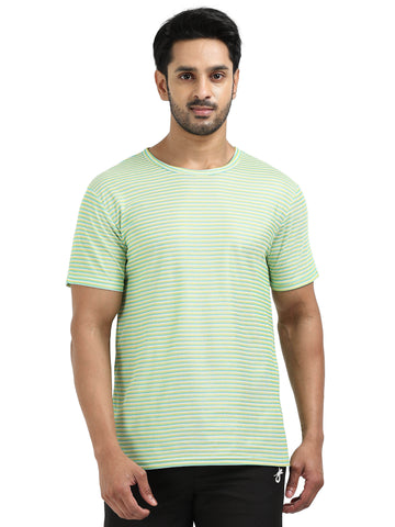 Mens rPET Drift Striped Tee – Lemon & Purssian Green & Semidull