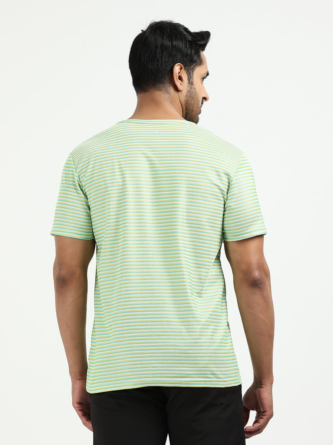 Mens rPET Drift Striped Tee – Lemon & Purssian Green & Semidull