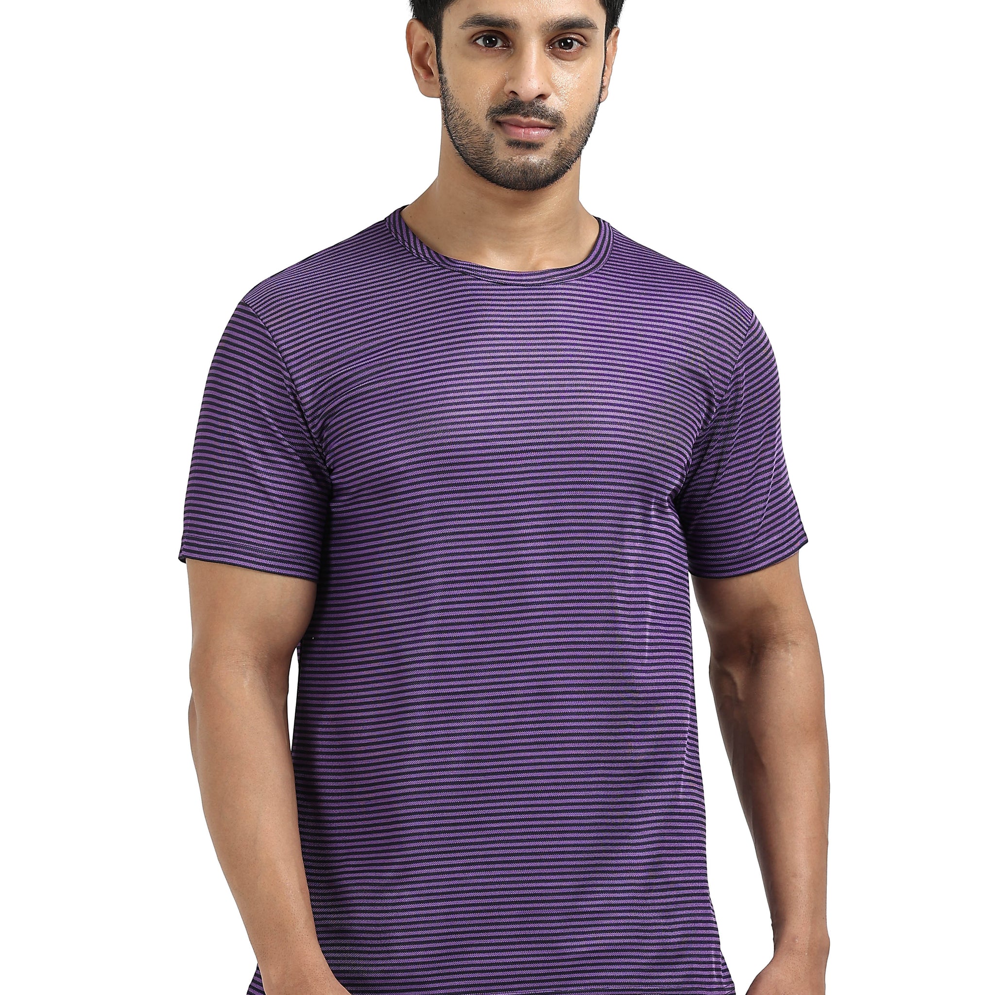 Mens rPET Drift Striped Tee - Deep Navy & Voilet