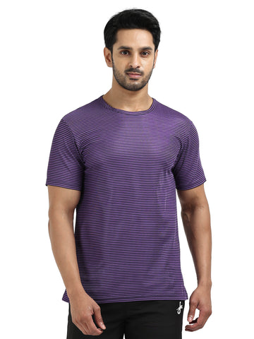 Mens rPET Drift Striped Tee - Deep Navy & Voilet