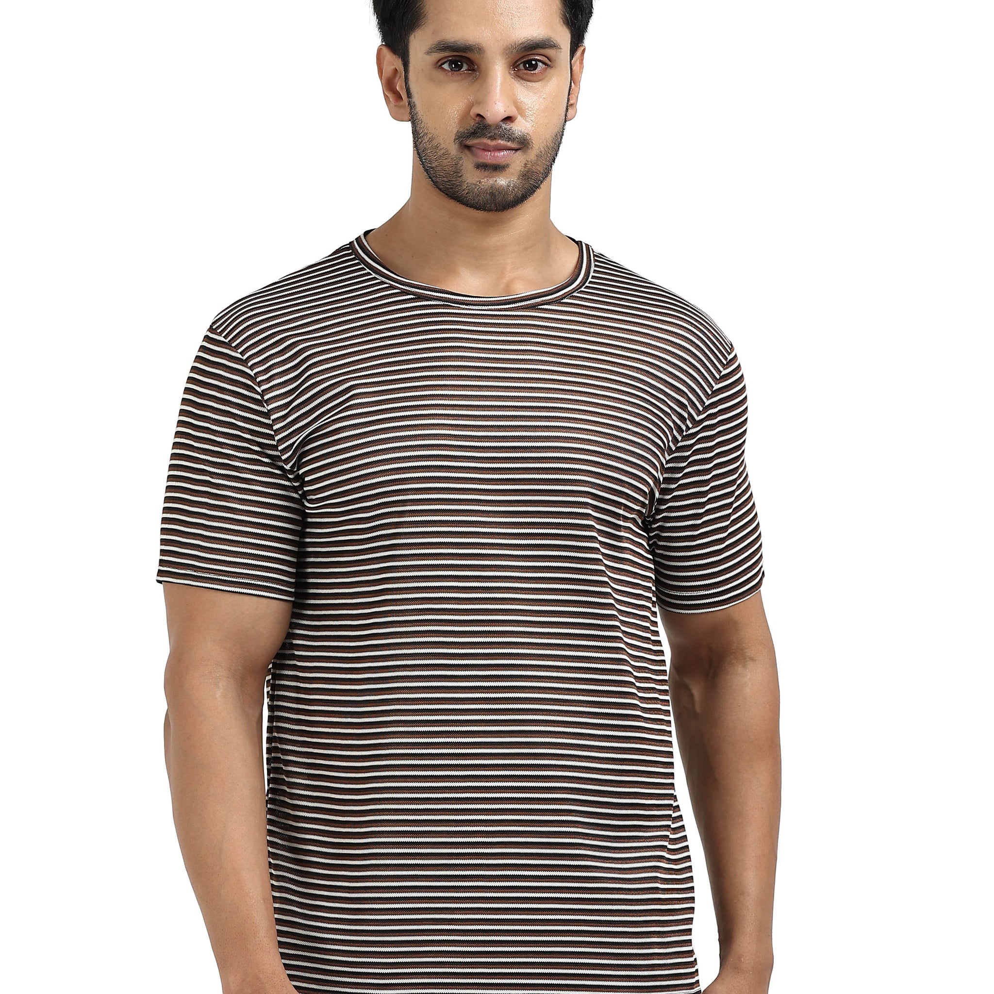 Mens Drift Striped Tee - Black & Nutbrown & Semidull