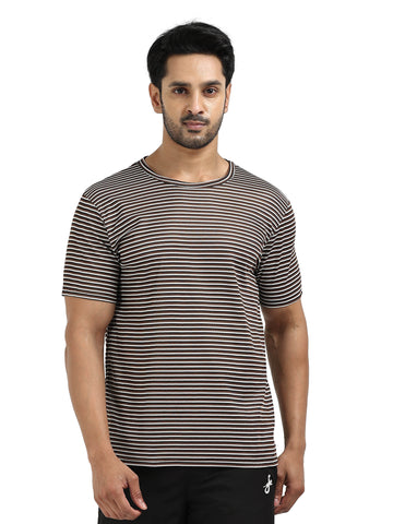 Mens Drift Striped Tee - Black & Nutbrown & Semidull