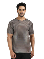 Mens Drift Striped Tee - Black & Nutbrown & Semidull