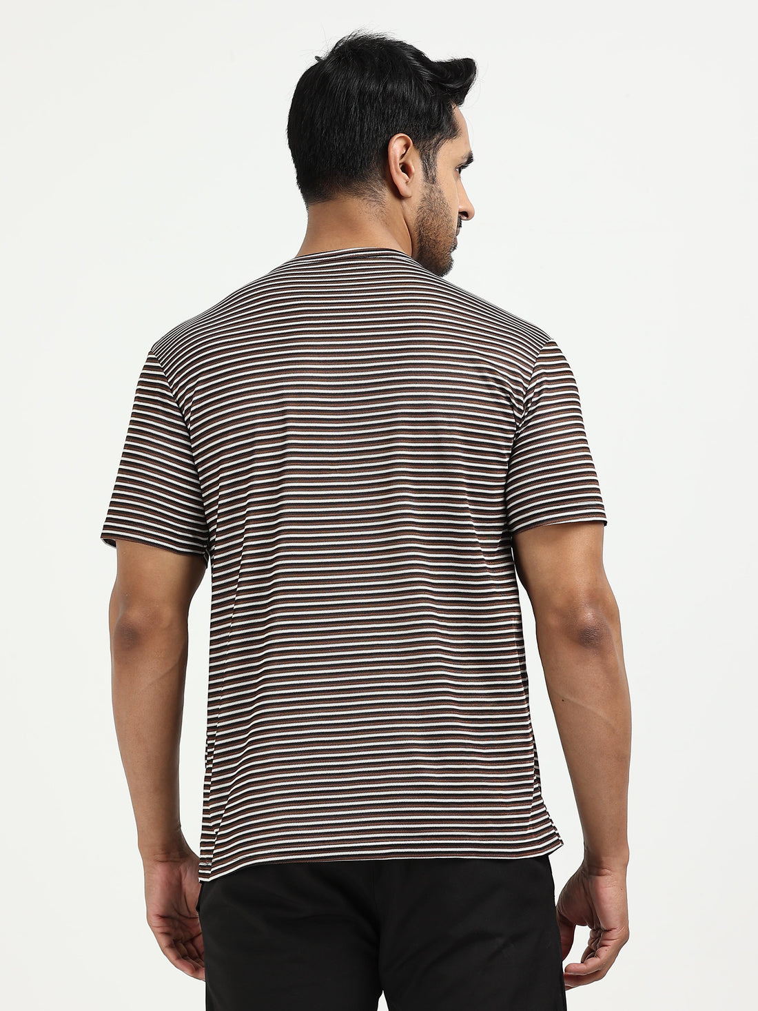 Mens Drift Striped Tee - Black & Nutbrown & Semidull