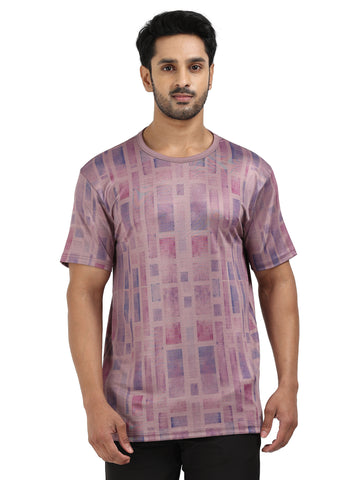 Mens rPET Urban Grid Printed Round Neck Tee - Purple