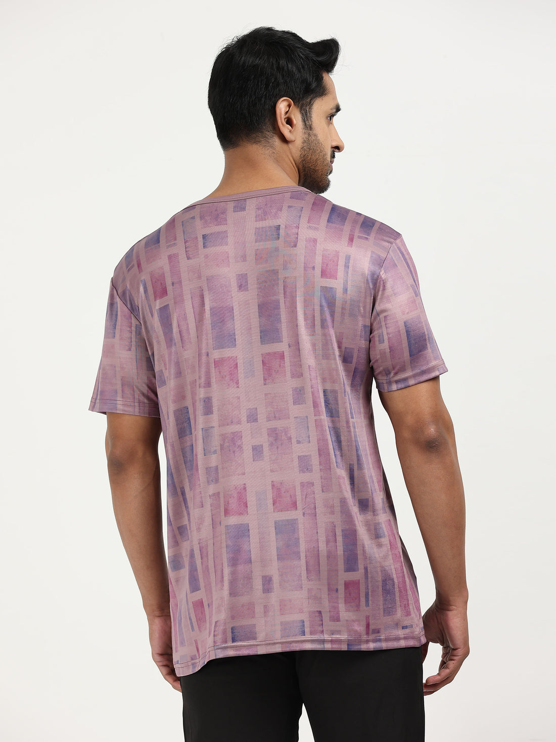 Mens rPET Urban Grid Printed Round Neck Tee - Purple