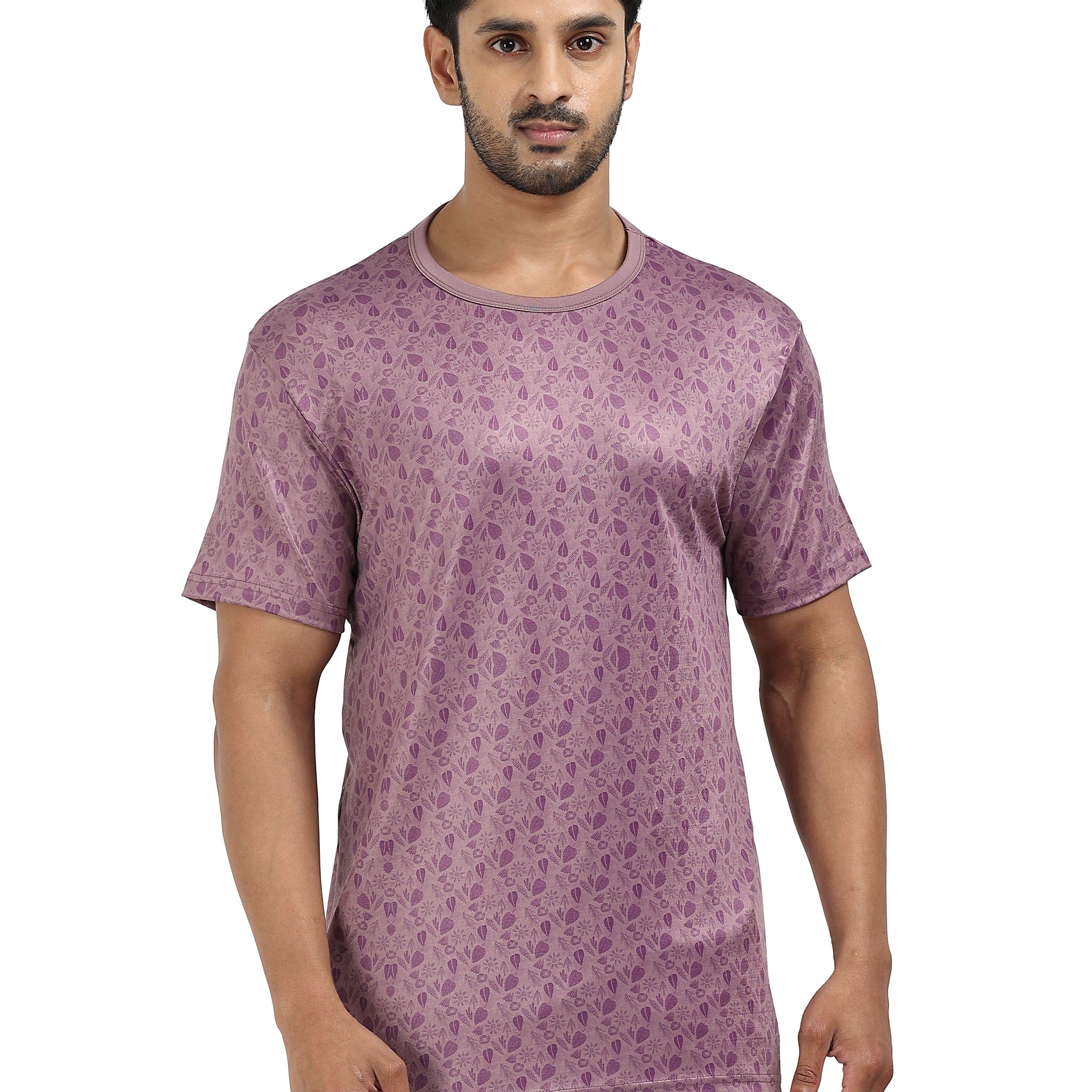 Mens rPET Floral Printed Round Neck Tee - Purple