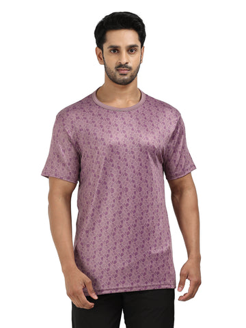 Mens rPET Floral Printed Round Neck Tee - Purple
