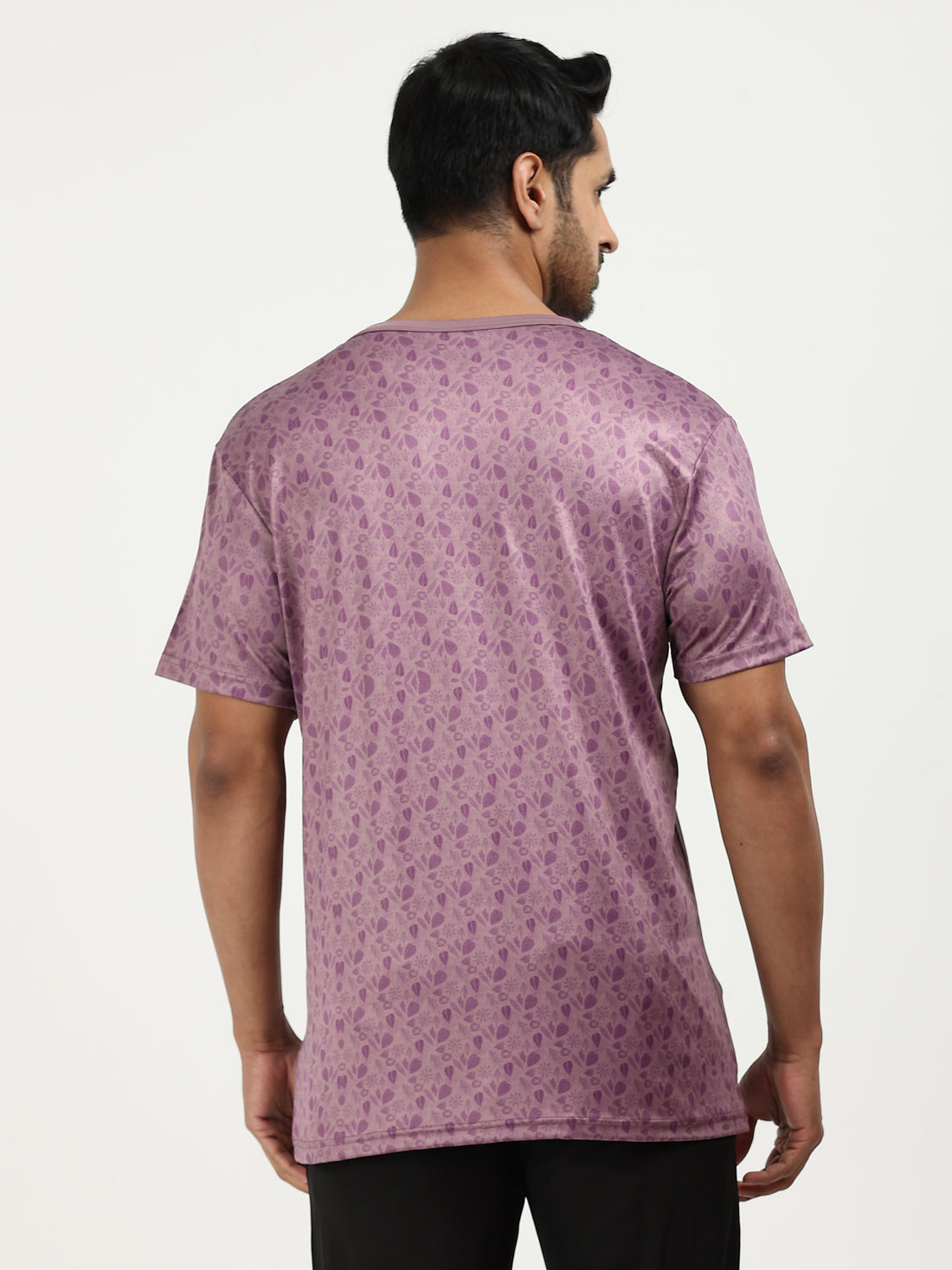 Mens rPET Floral Printed Round Neck Tee - Purple