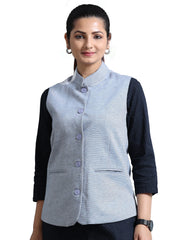 Solid Women's Nehru Jacket – Navy