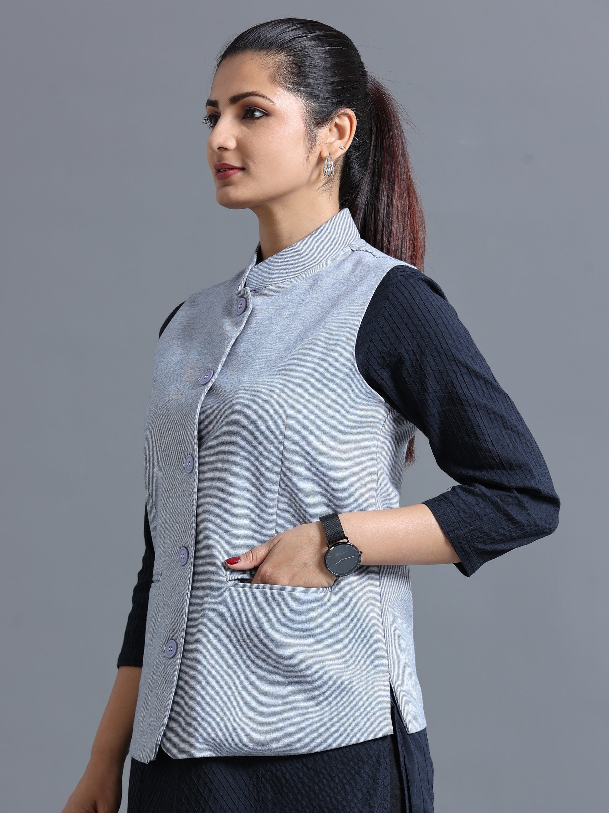 Womens Nehru Jacket - Navy