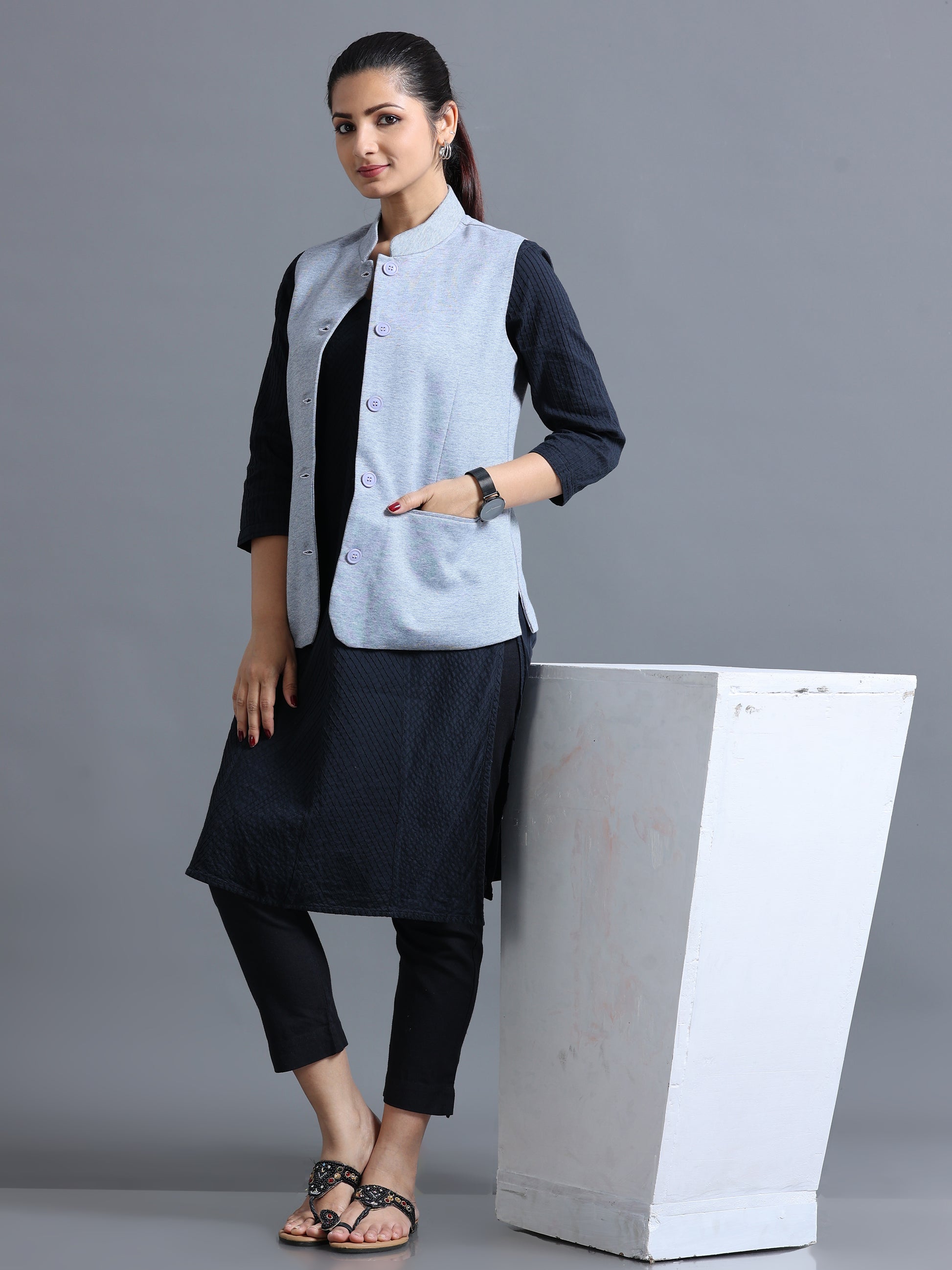 Womens Nehru Jacket - Navy