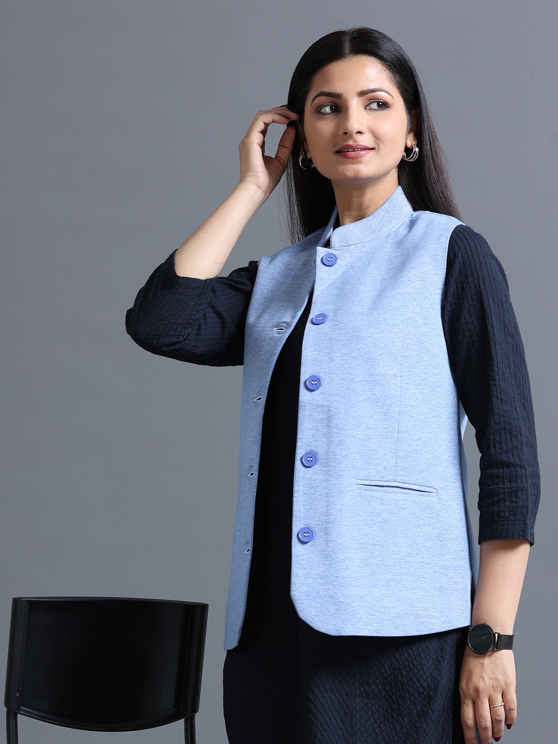 Women's Nehru Jacket - Ink Blue