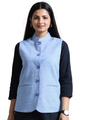 Solid Women's Nehru Jacket – Ink Blue
