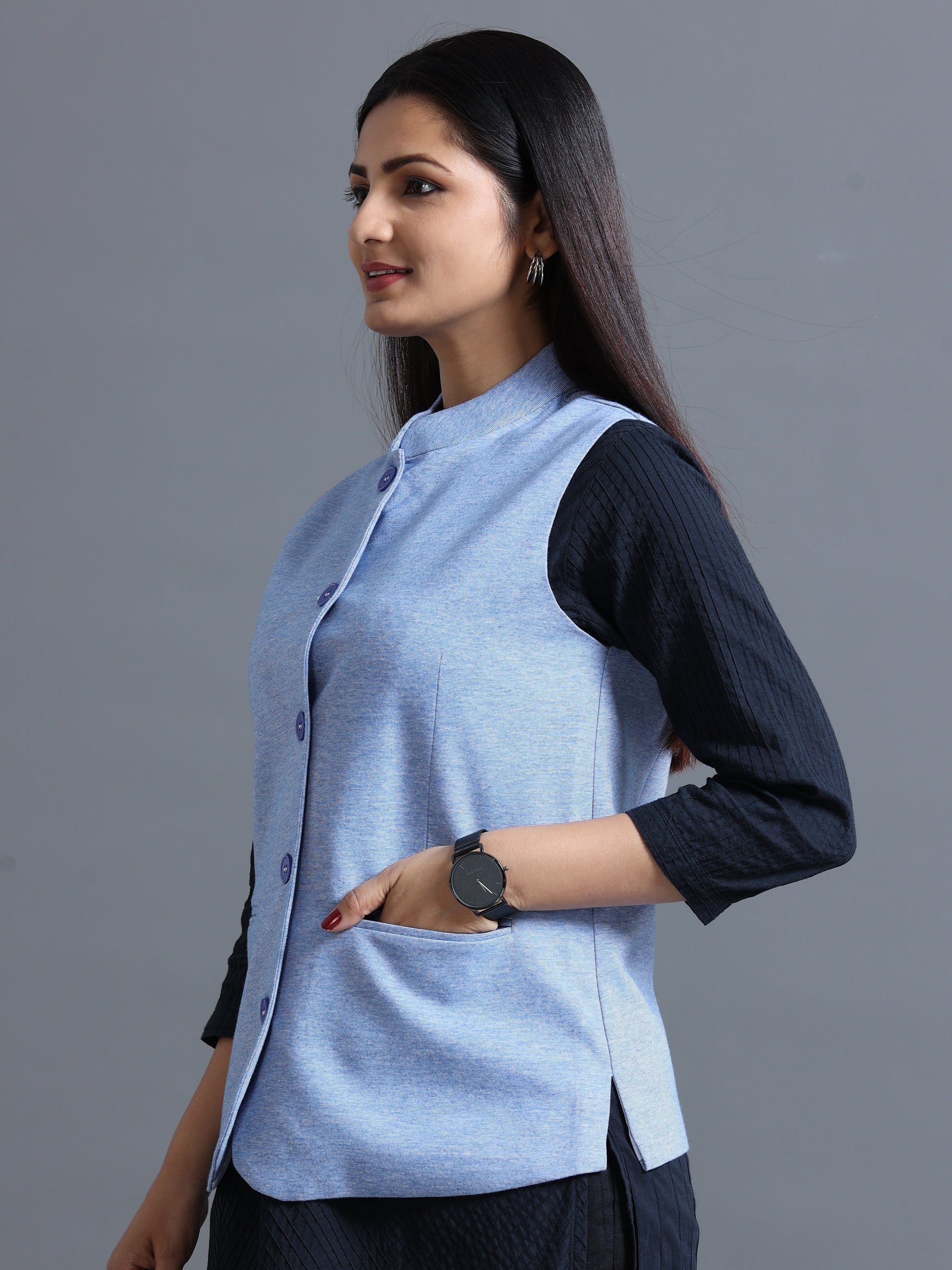 Women's Nehru Jacket - Ink Blue