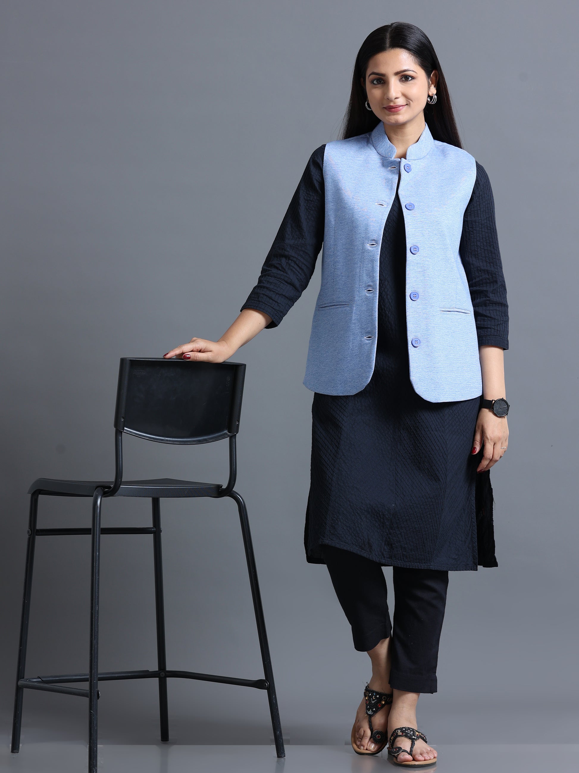 Women's Nehru Jacket - Ink Blue