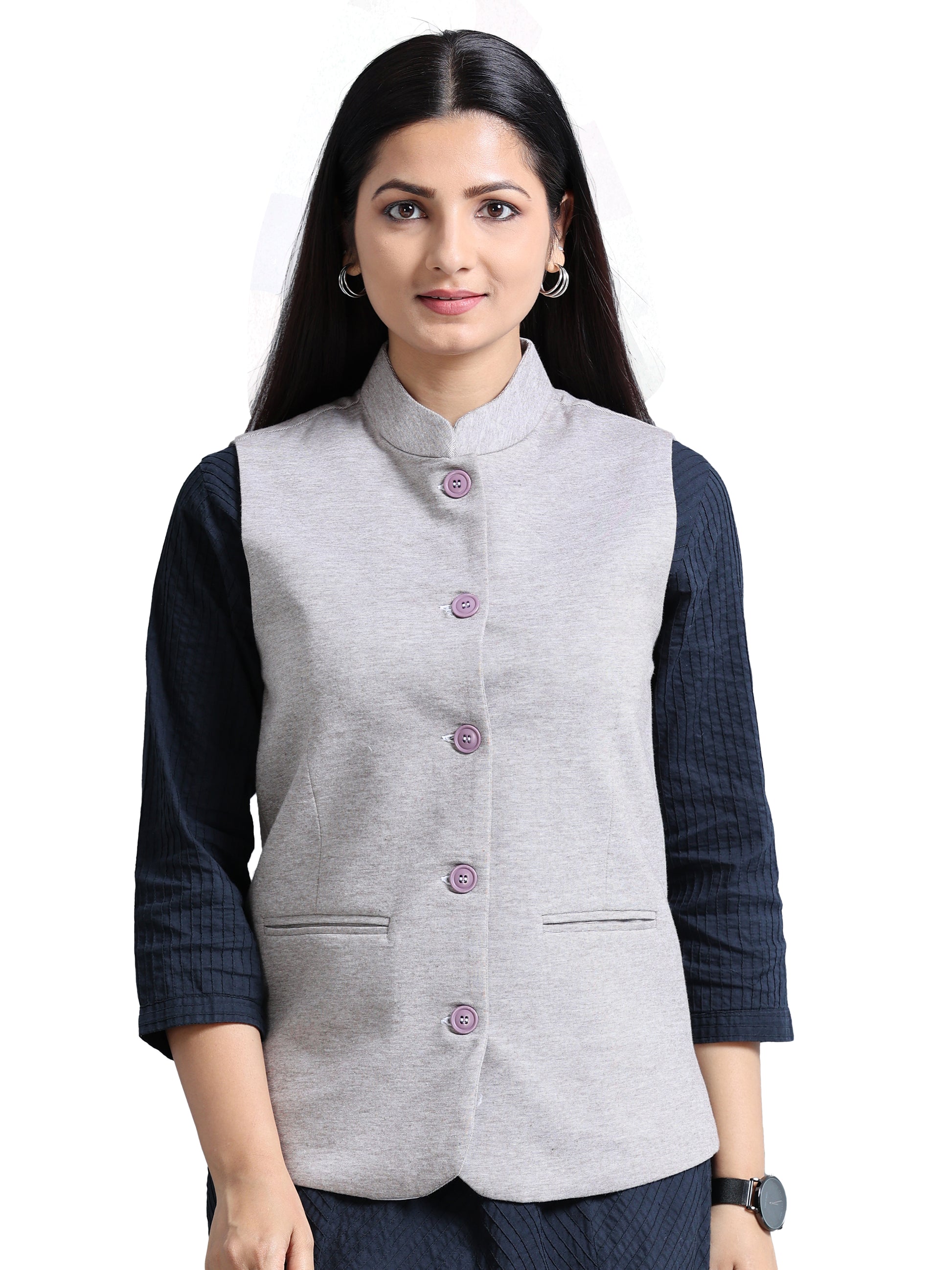 Womens Nehru Jacket - Nut Brown