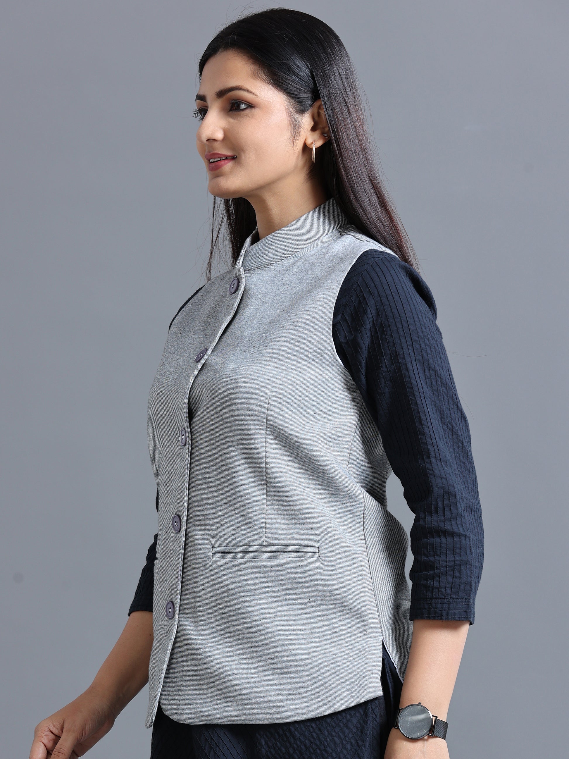 Womens Nehru Jacket - Steel Grey