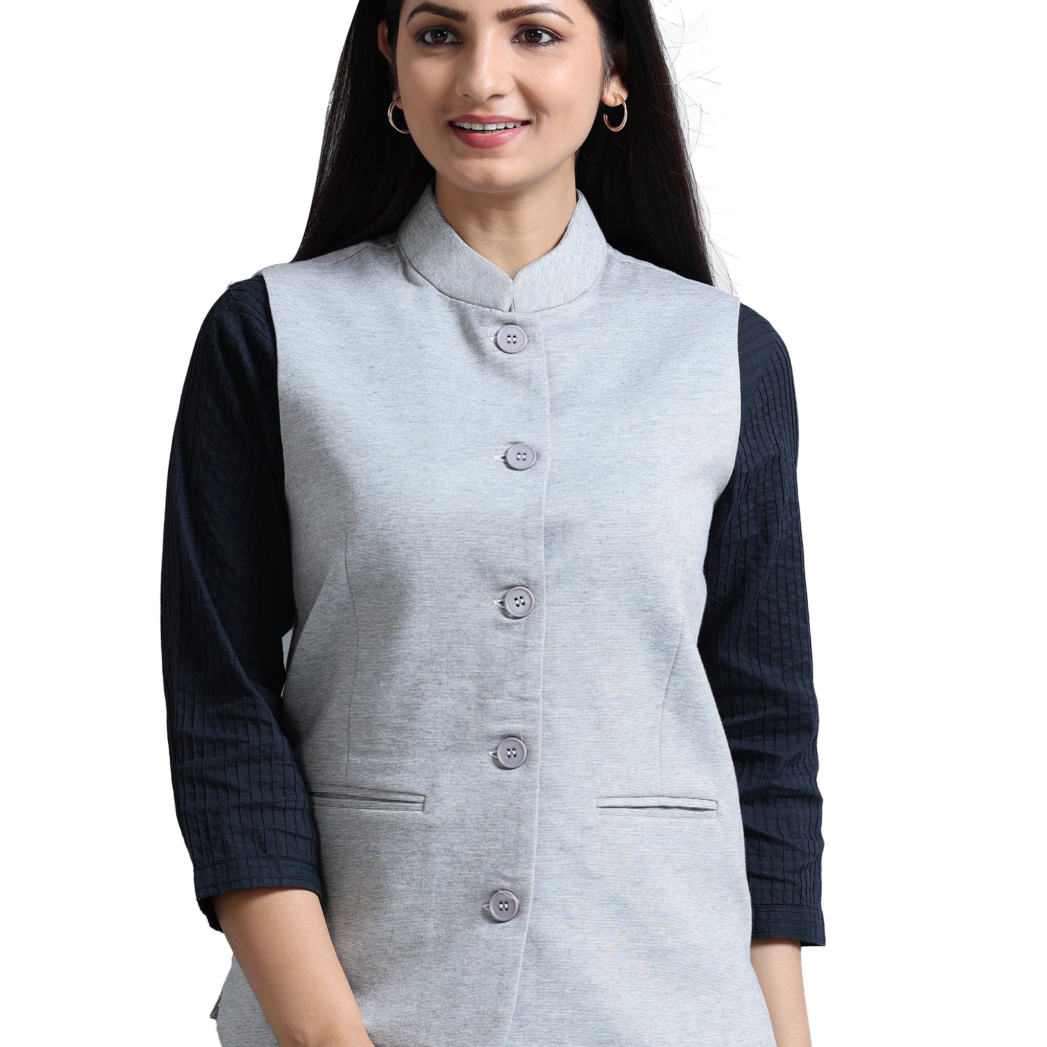 Womens Nehru Jacket - Steel Grey