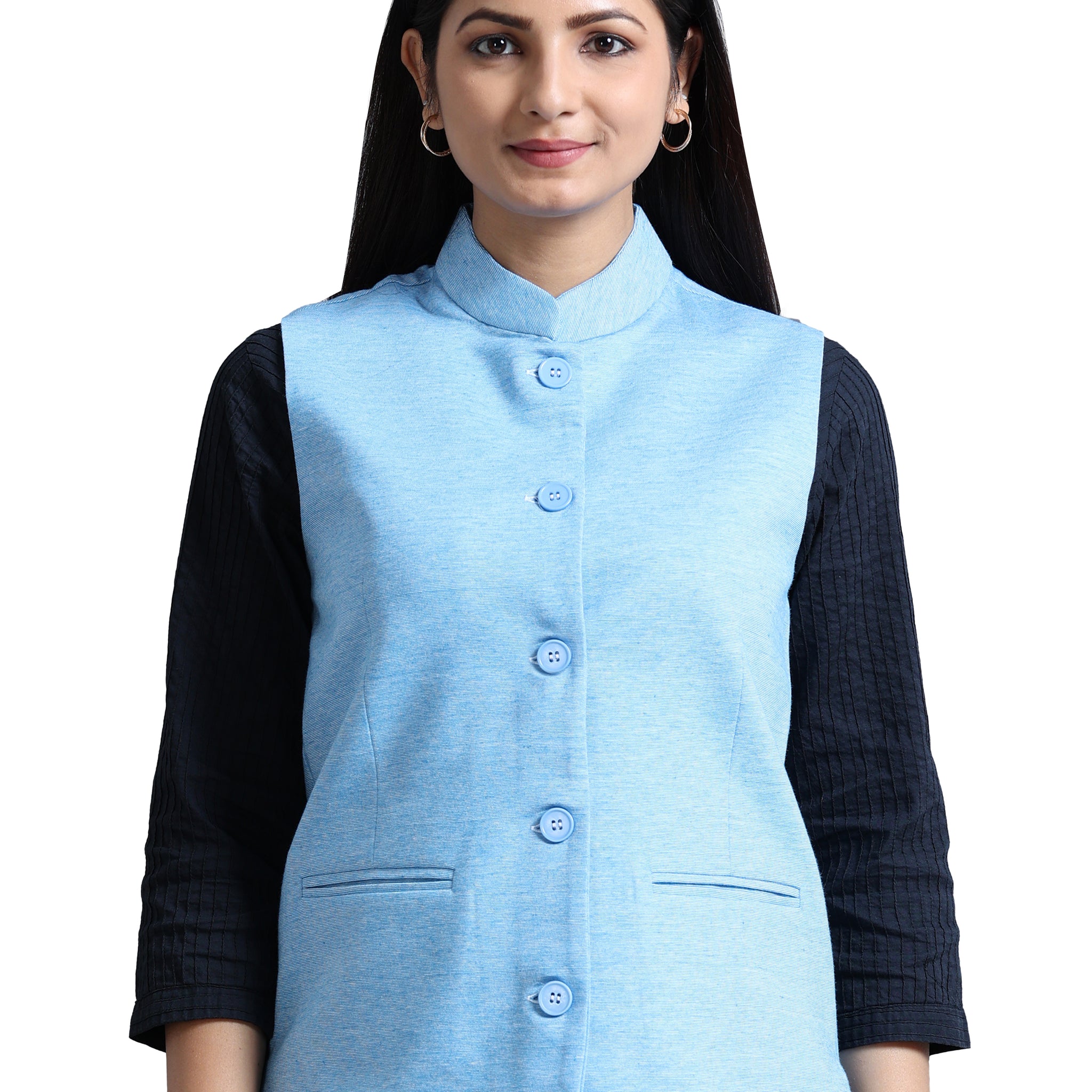 Womens Nehru Jacket - Cyan