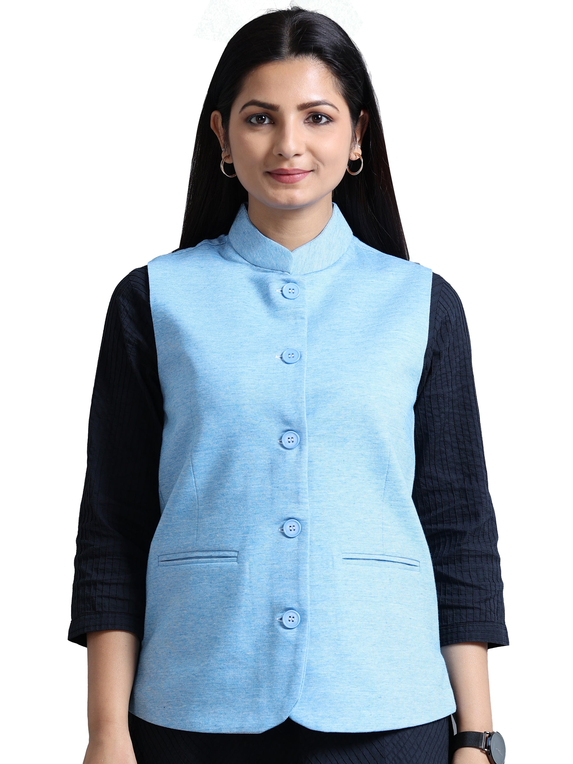 Womens Nehru Jacket - Cyan