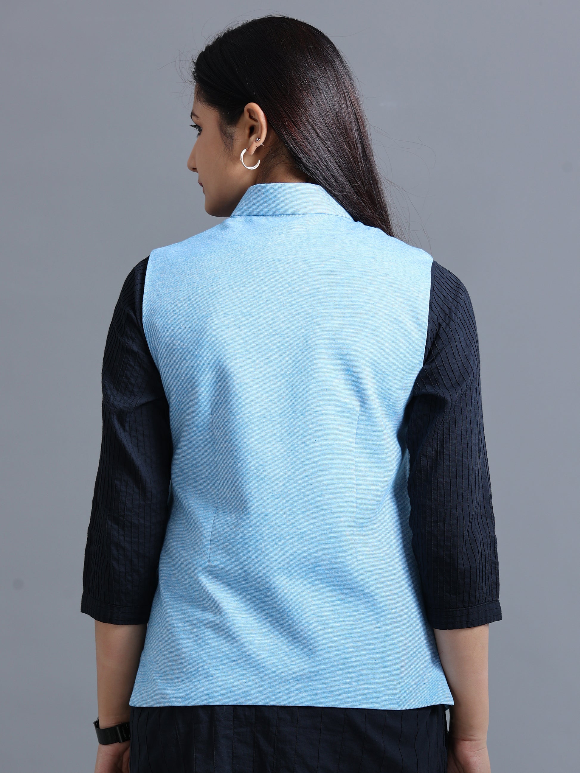 Womens Nehru Jacket - Cyan