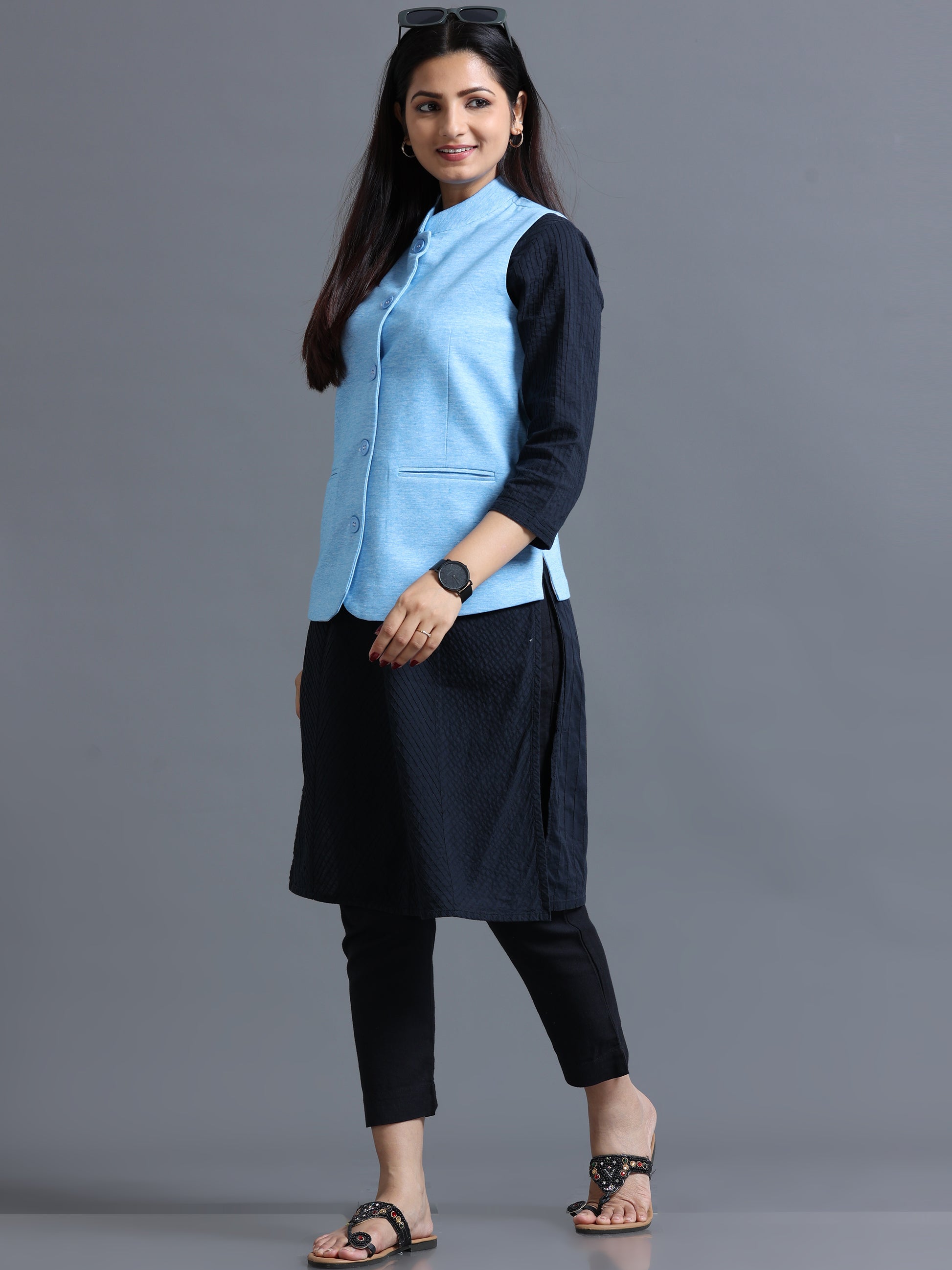 Womens Nehru Jacket - Cyan