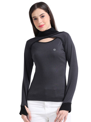 Women's rPET with Cotton Criss Cross Turtle Neck with Full Sleeve T Shirt