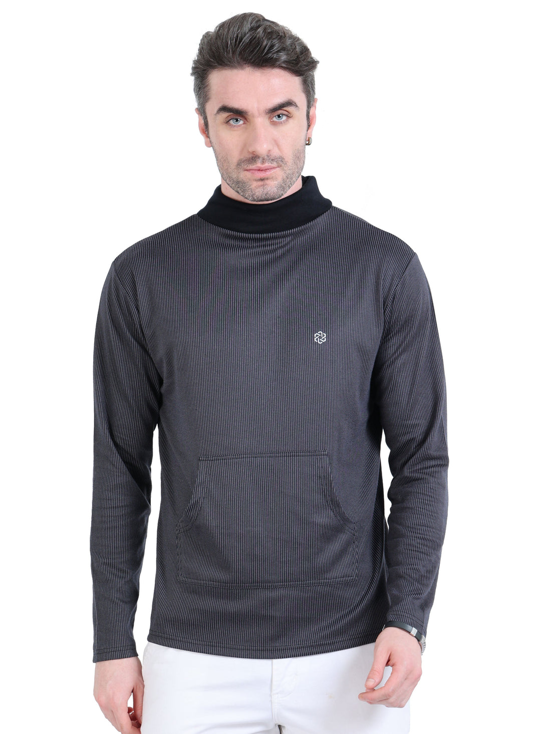 Men’s rPET with Recycled Cotton Turtle Neck With Kangaroo Pocket T Shirt
