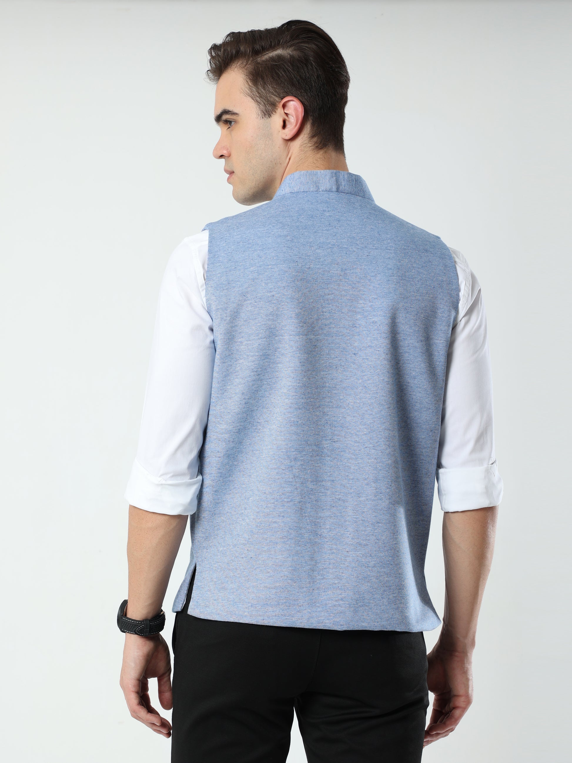 Back view of Ink Sustainable Cotton Modi Coat for men in slim-fit design
