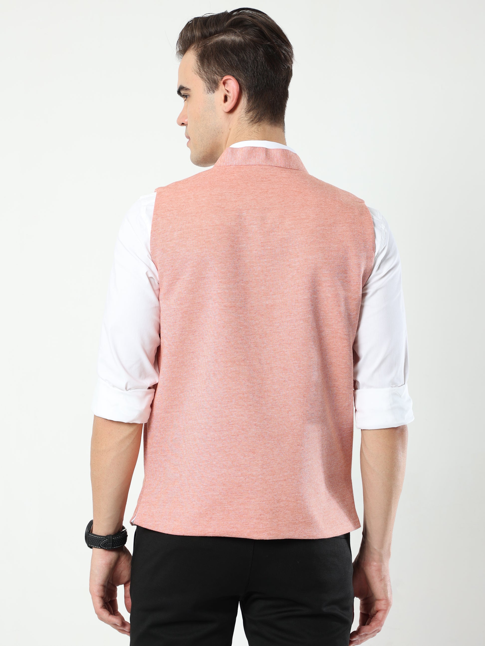 Back view of Scarlet Sustainable Cotton Modi Coat for men in slim-fit design
