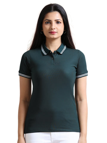 Women's rPET Tipping Polo TShirt - Bottle Green