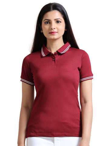 Women's rPET Tipping Polo TShirt - Redwine