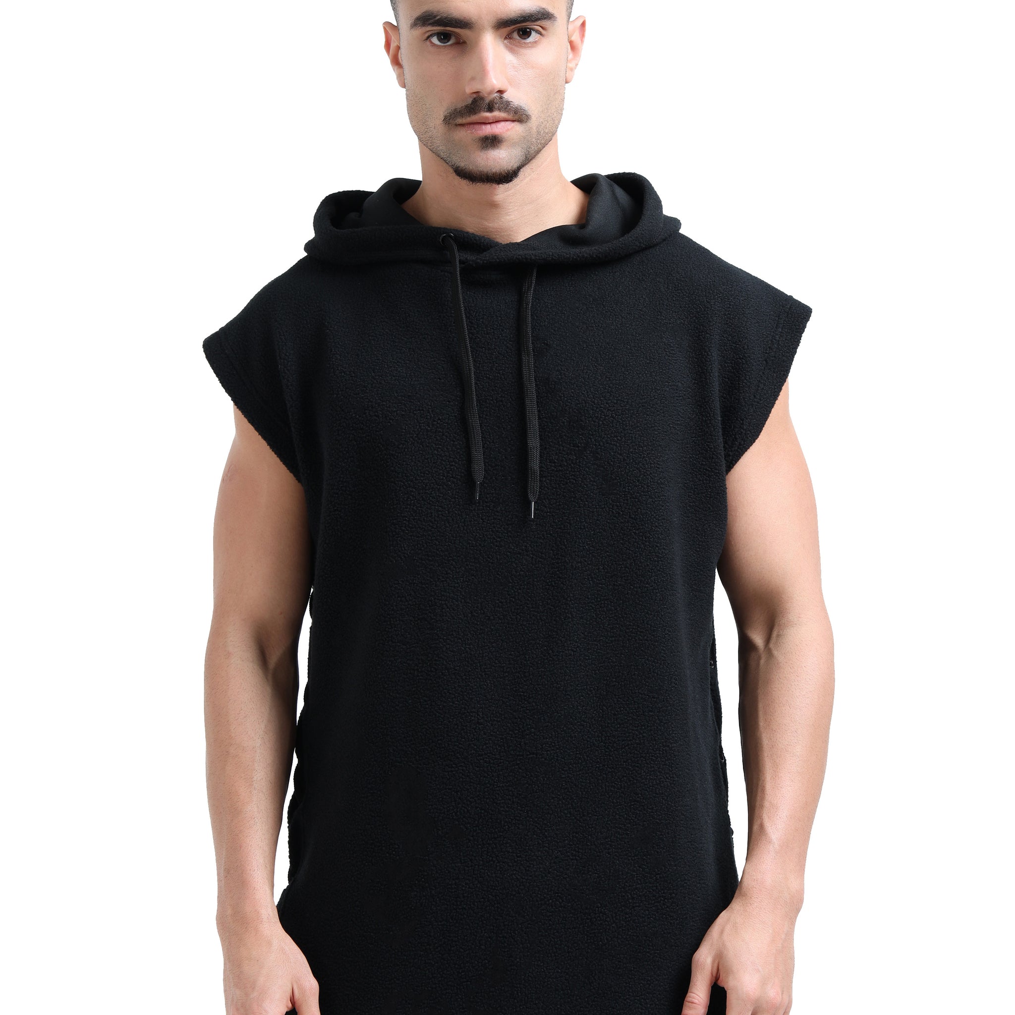Men's rPET Sleeveless Hood With Tie Up – Black