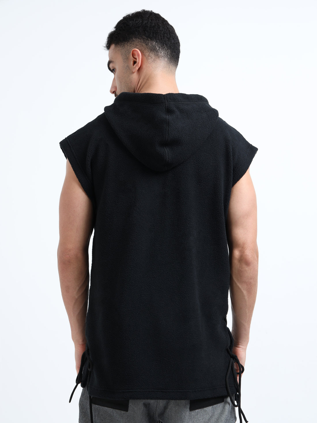 Men's rPET Sleeveless Hood With Tie Up – Black