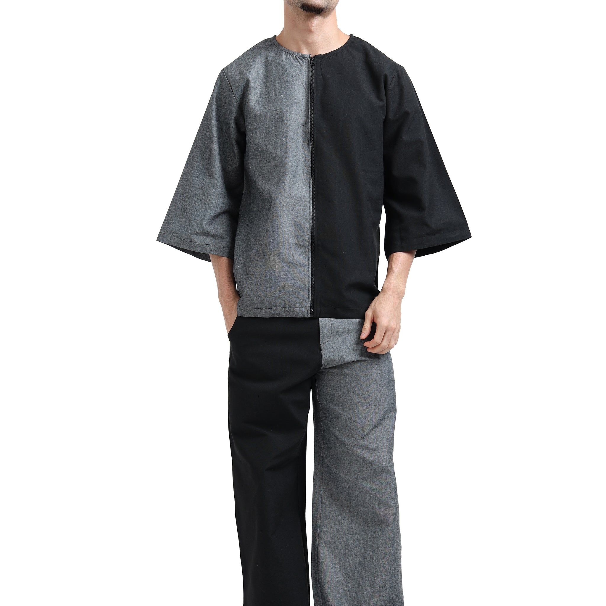 Men's rPET Colour Blocked Shirt With Zipper - Black