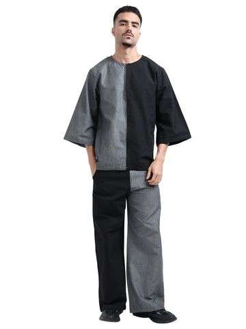 Men's rPET Colour Blocked Shirt With Zipper - Black