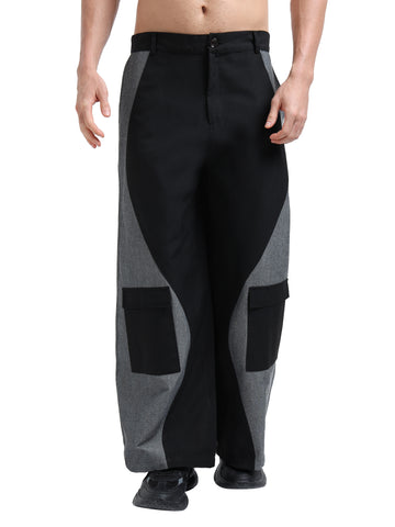 Men's rPET Wide Leg Curved Panelled Pants – Black