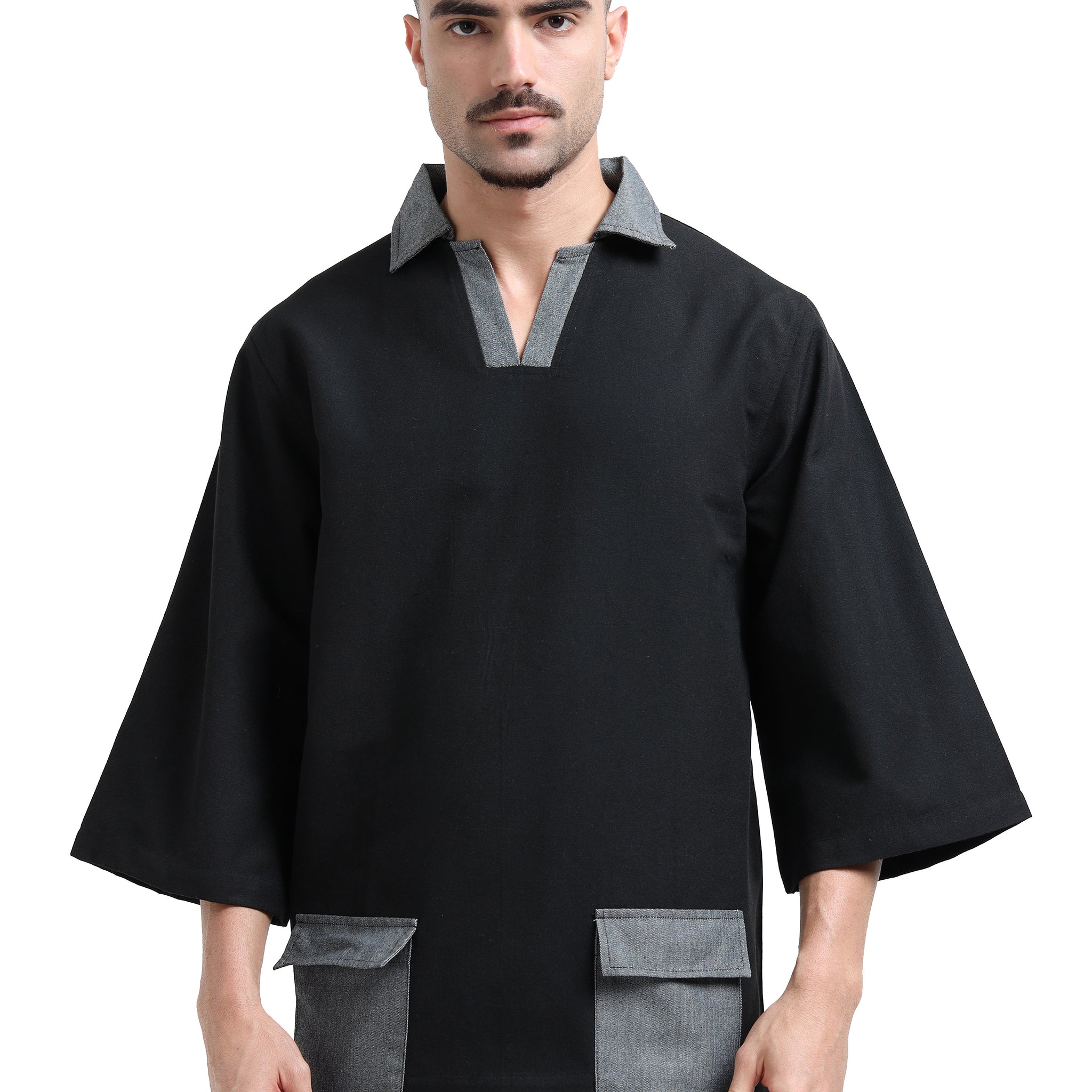 Men's rPET Boxy Fit Shirt With Pocket Detailing – Black
